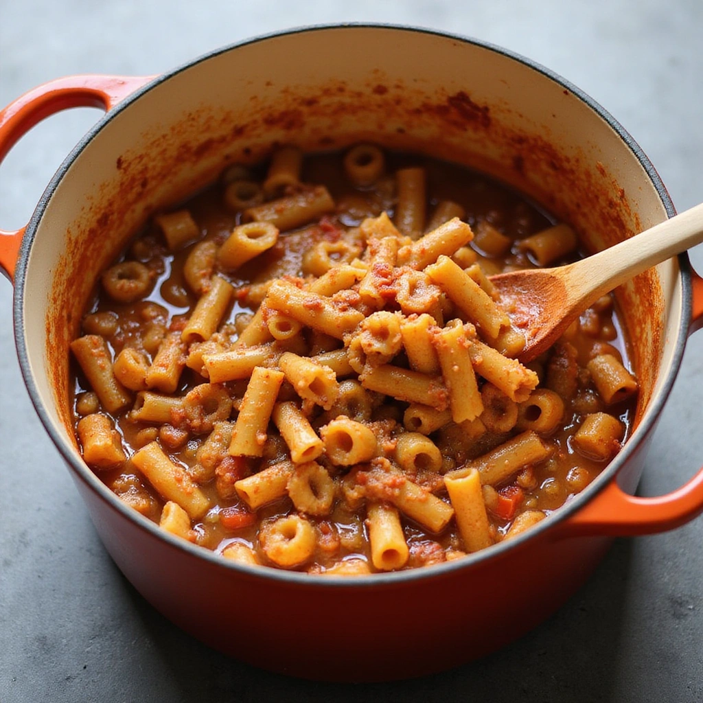 Goulash Recipes with Easy Ground Beef and Tomato Soup Step 9 Combine Pasta and Goulash