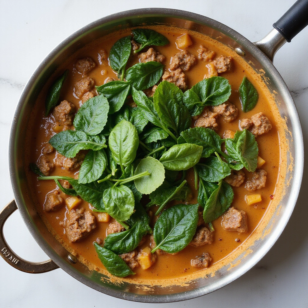 Ground Beef and Cream Cheese Recipes Quick Delicious Step 6 Add Spinach