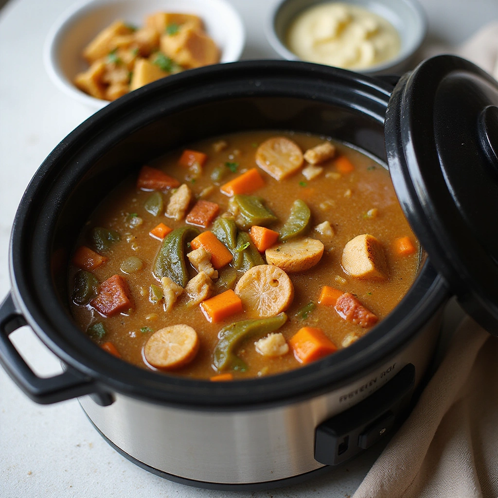 Slow Cooker Recipes Beef Stew Hearty Classic Dish Step 6 Add Broth and Cook