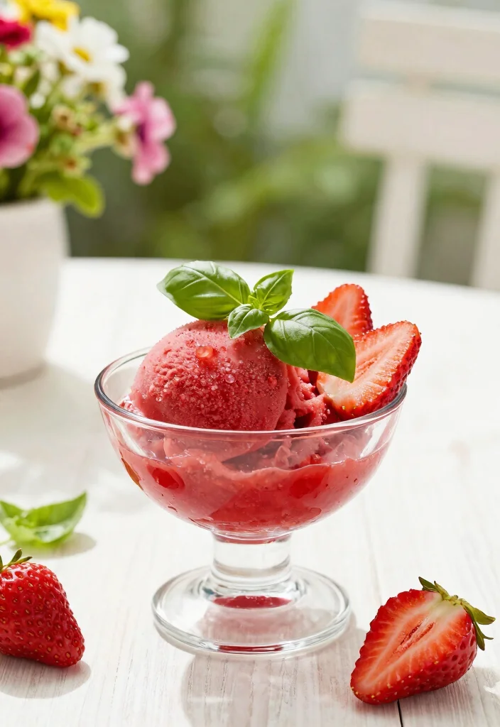 12 Ice Cream Dessert Recipes for Creamy Crowd Pleasers 3. Strawberry Basil Sorbet 0