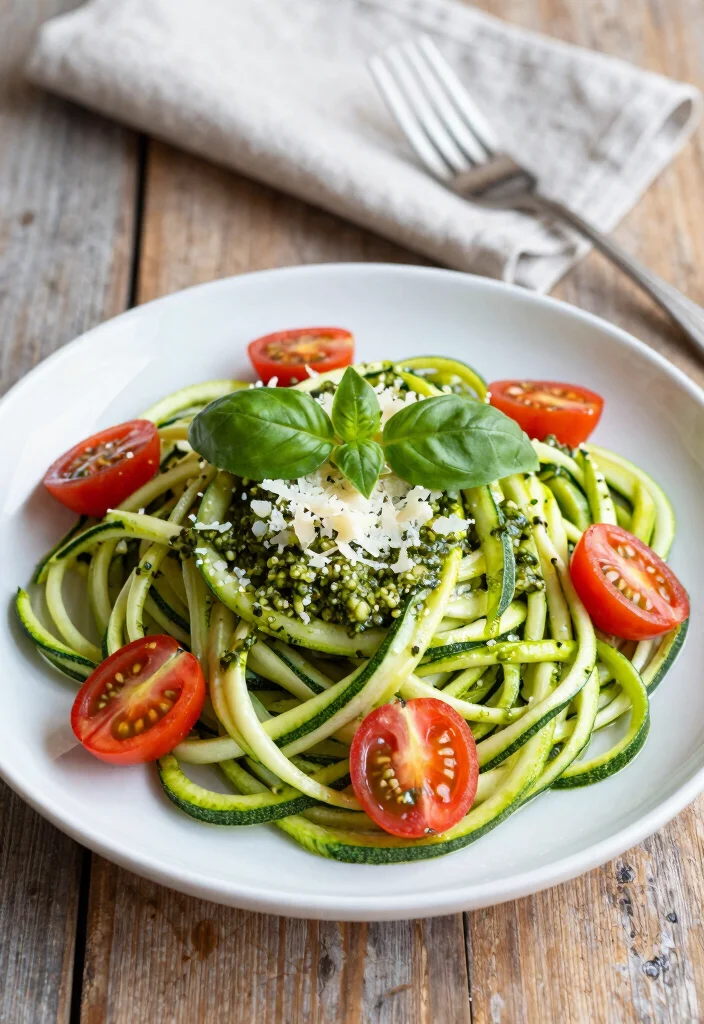 12 Low Carb Dinner Recipes for Light Filling Meals 1. Zucchini Noodles with Pesto and Cherry Tomatoes 0