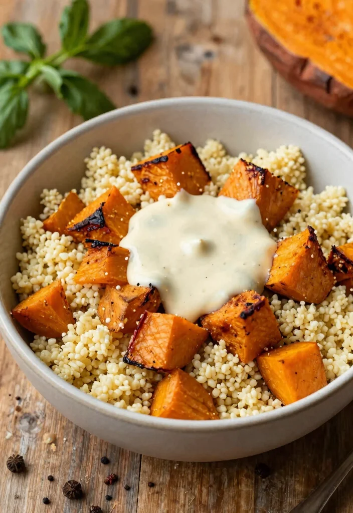 12 Vegan Couscous Recipes for Light Mediterranean Meals 11. Sweet Potato Couscous Bowl with Tahini Dressing 0