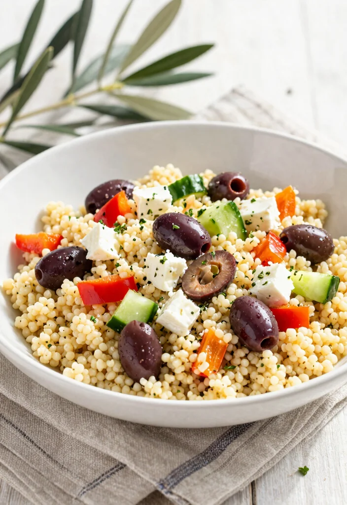 12 Vegan Couscous Recipes for Light Mediterranean Meals 7. Greek Couscous Salad with Olives and Feta 0