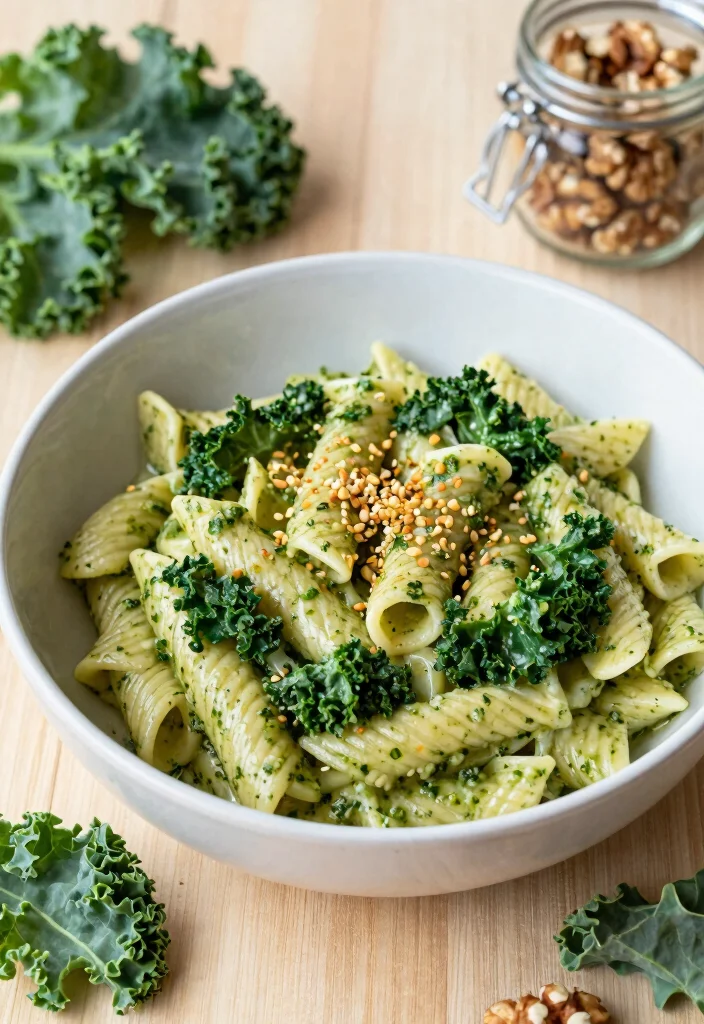 12 Vegan Kale Recipes for Easy Nutrient Rich Dishes 4. Creamy Kale Pesto Pasta 0